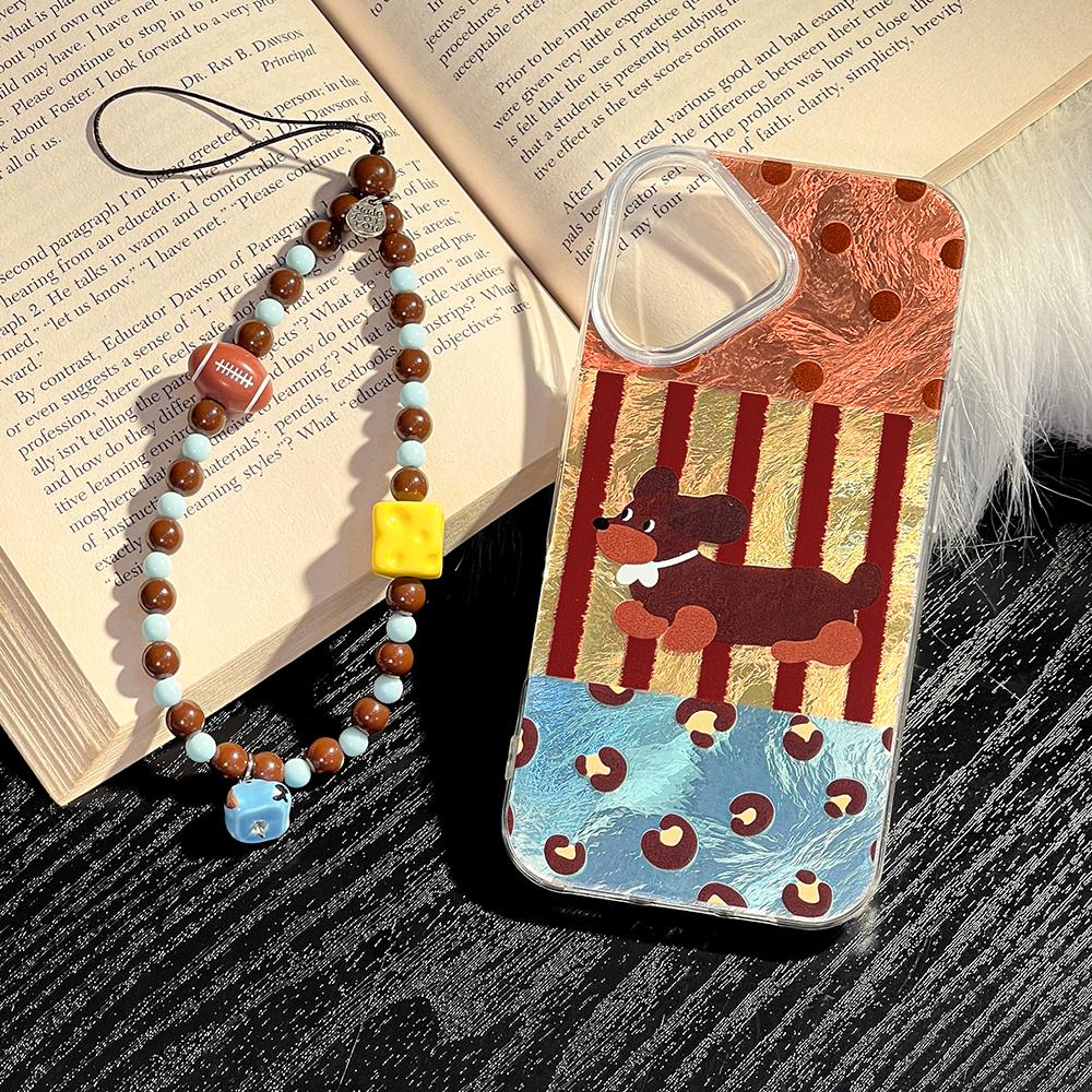 Bracelet Chain Painted Phone Case For iPhone 16 11 12 13 14 for 12 14 16 Pro 14 16 Pro Max Cute Pattern Hard Cover With Lanyard