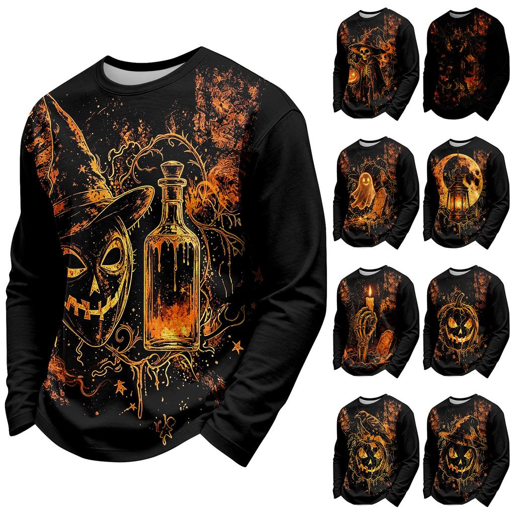 Men's Halloween Neck Long Sleeve Casual Shirt Comfortable Top for Holiday Party and Daily Wear