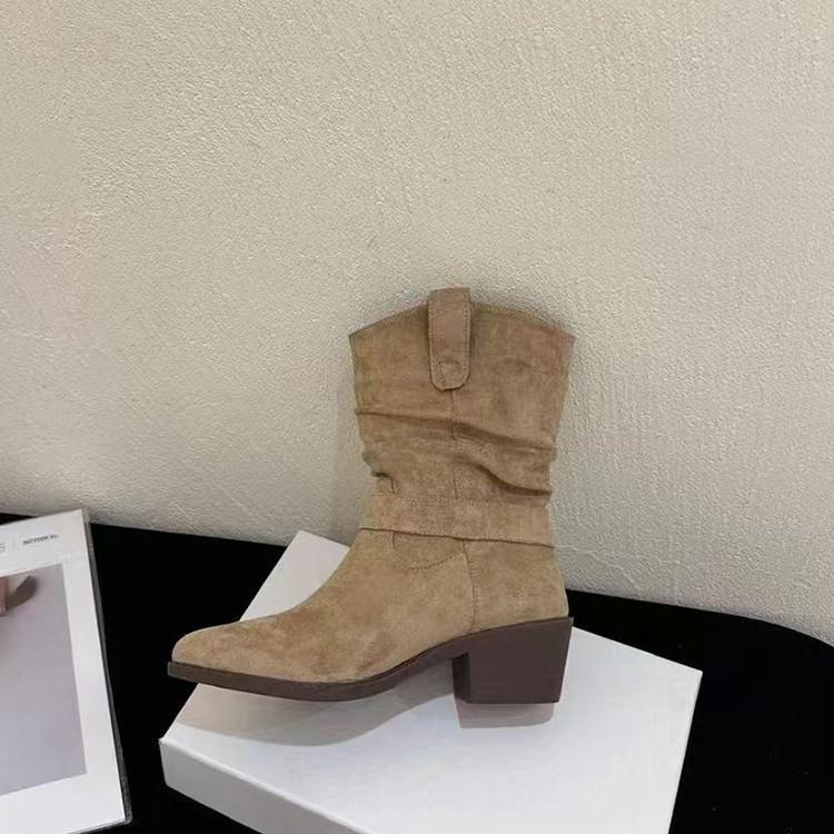 Thick Heel Martin Boots Women's Autumn and Winter Short Boots 2025 New High Heel Boots French Retro Short Boots Pleated Stacking Boots