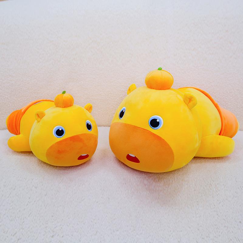 Cute Persimmon Lying on The Pose of Rulu Capy Guinea Pig Plush Toy Squinted Rag Doll To Send A Friend Birthday Gift To Hug Pillow