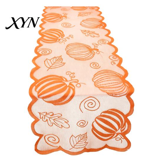 Fall Harvest Table Decor Runner Decorations, Maples Leaves Lace Orange Seasonal Dining Room Tablecloth Runner, Autumn Thanksgiving Decorations