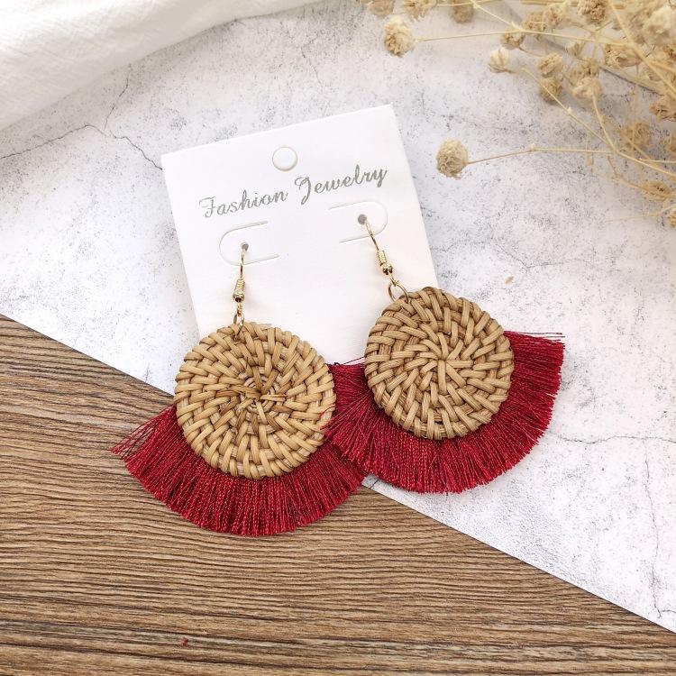 Holiday Style Handmade Grass Rattan Woven Earrings Retro Fringed Simple Stud Earrings Temperament Versatile Women's Earrings