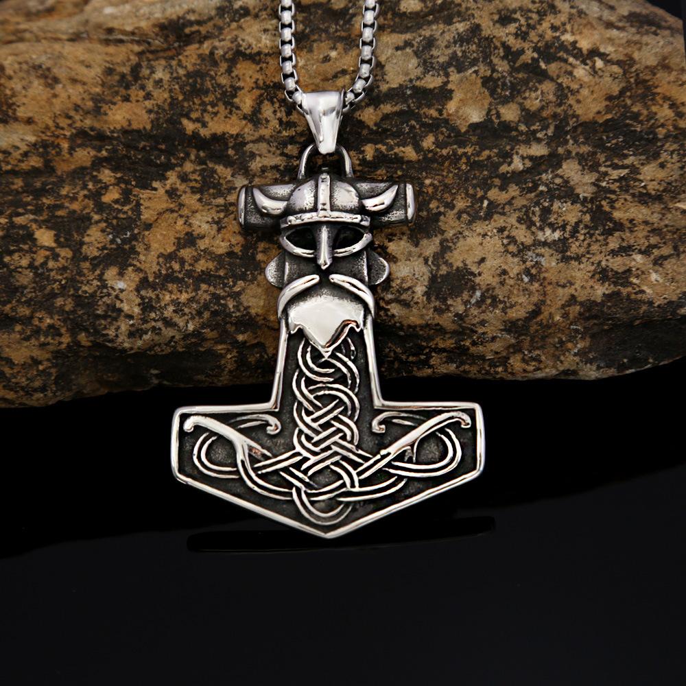 Vintage Stainless Steel Viking Quake Pendant Necklace Men's Celtic Viking Warrior Jewelry