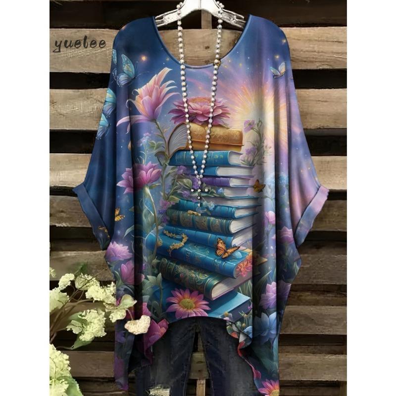 Camiseta para Mujer Estampado Floral Colorido Cuello Redondo Top Dobladillo Irregular Manga Corta Talla Grande Ropa para Mujer Casual al Aire Libre