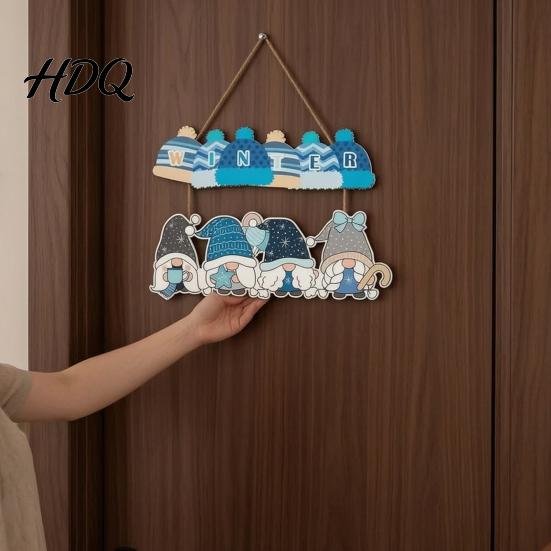 Cartoon Gnome Wall Art Christmas Wooden Welcome Hanging Sign Elf Decor with Gift Bell Door Sign Charms Rustic Farmhouse Ornament for Indoor Outdoor