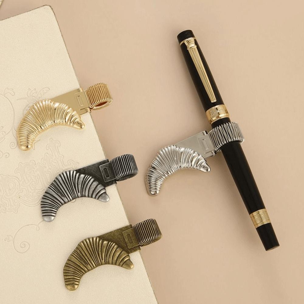 Elegant Metal Pen Clip Holder Croissant Shape Loop Pen Organizer Portable Bakery Pen Clip Office