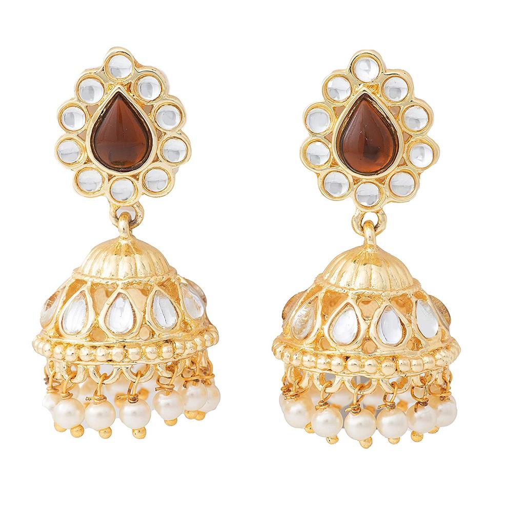Gold Plated Kundan Amber Jumkis 24ct