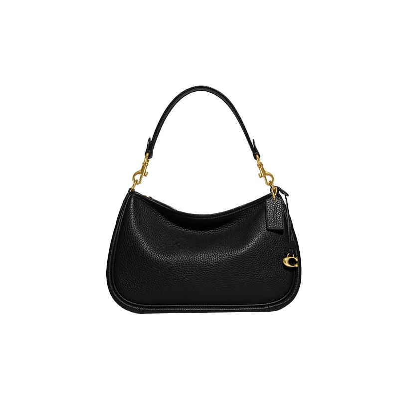 

COACH Cary 28 solid color zipper metal buckle classic C logo leather shoulder crossbody bag large size women s black чорний