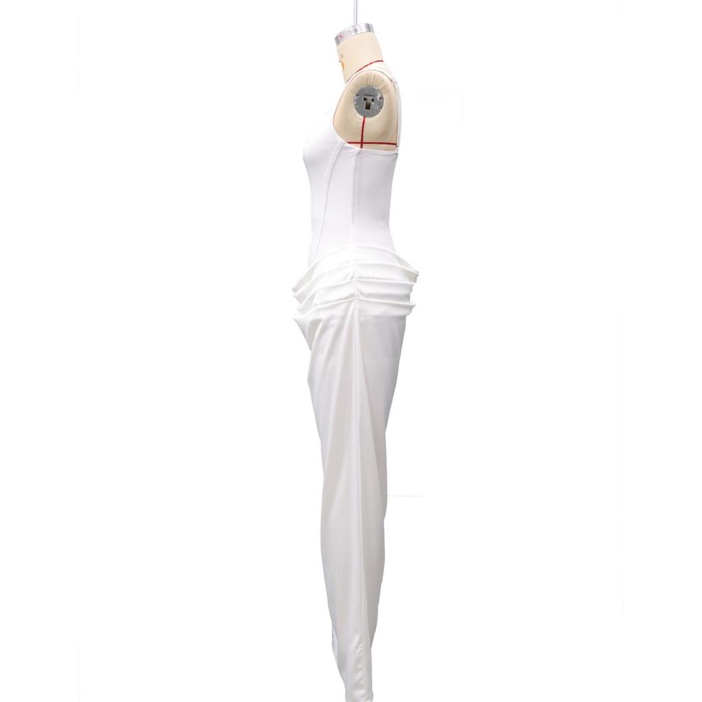 2026 European Style Spring Solid Color Sleeveless Slim-fit Pleated Square Neck Dress