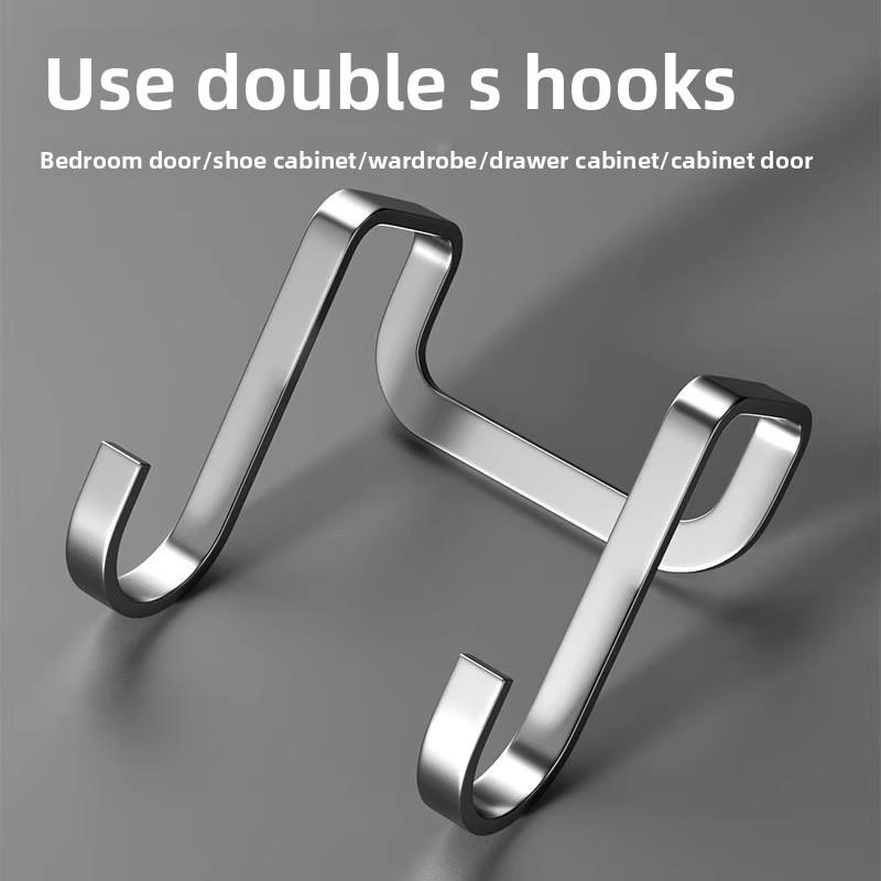 Stainless Steel Double S-shaped Hook, No Need for Drilling At The Back of The Door, Coat Hook, Bathroom Cabinet Double S-shaped Hook
