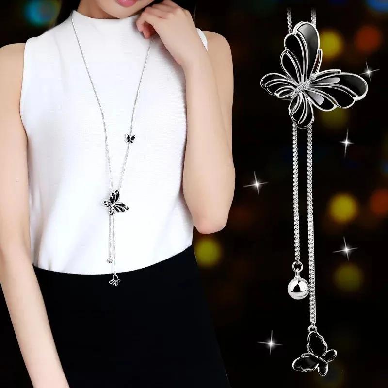 Snowflake Zircon Long Chain for Women Fashion Silver Color Crystal Maxi Necklaces & Pendants Statement Collier Jewelry