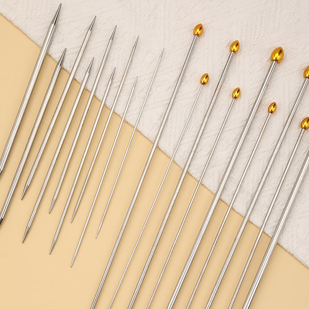 5Pcs Stainless Steel Double Pointed Knitting Needle with 2 Straight Single Pointed Knitting Needle for Beginner Knitting