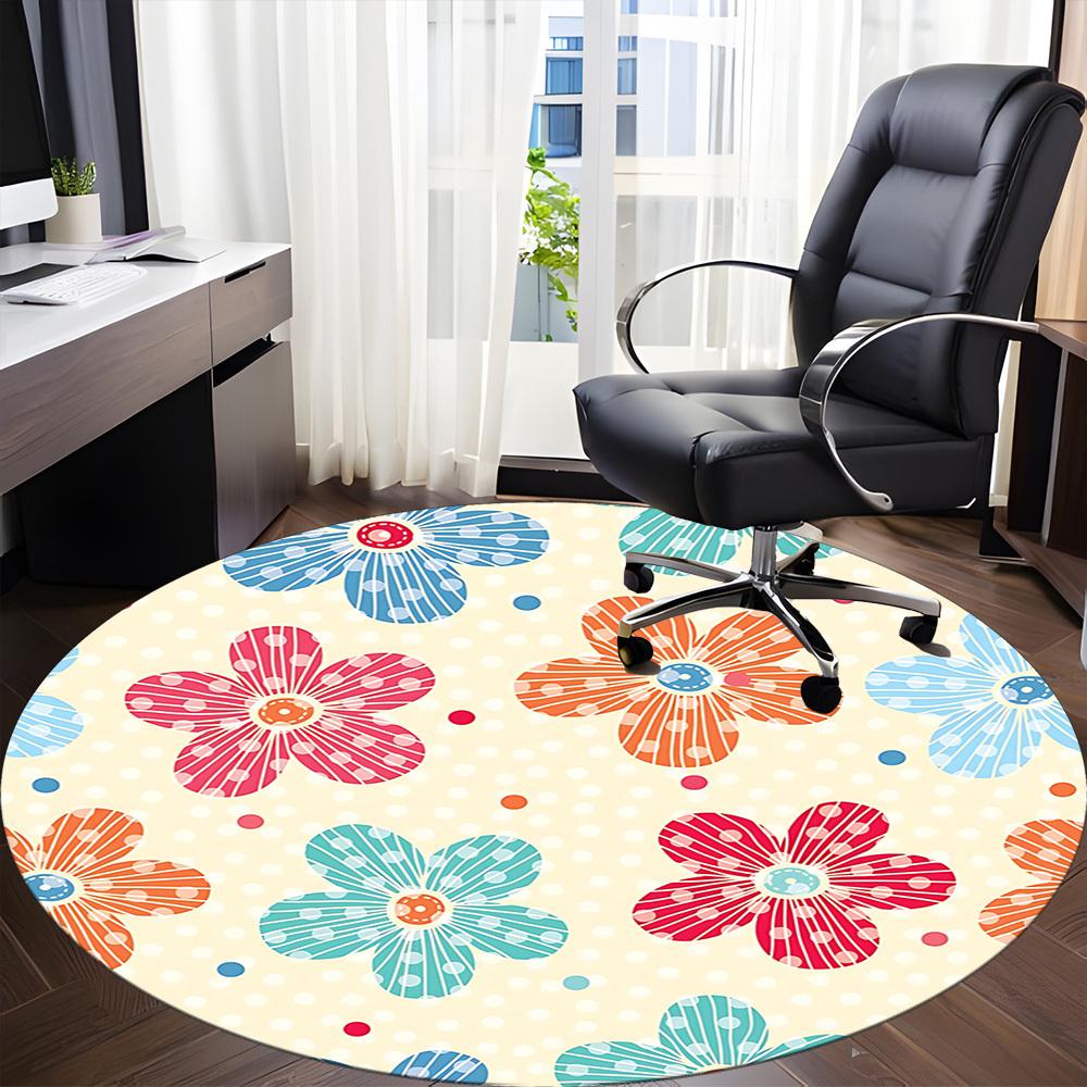 1pc Floral Pattern Office Round Rug, Carpet for Office, Gaming, Lightweight Round Floor Mat yy260205013