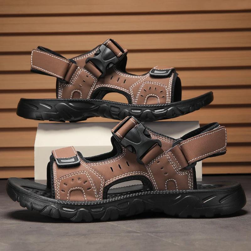 

Fashion Sandals Men Summer Outdoor Casual Breathable Slippers Non-slip Wear-resistant Sporty Slippers Comfortable Light Hiking Shoes 39 коричневый