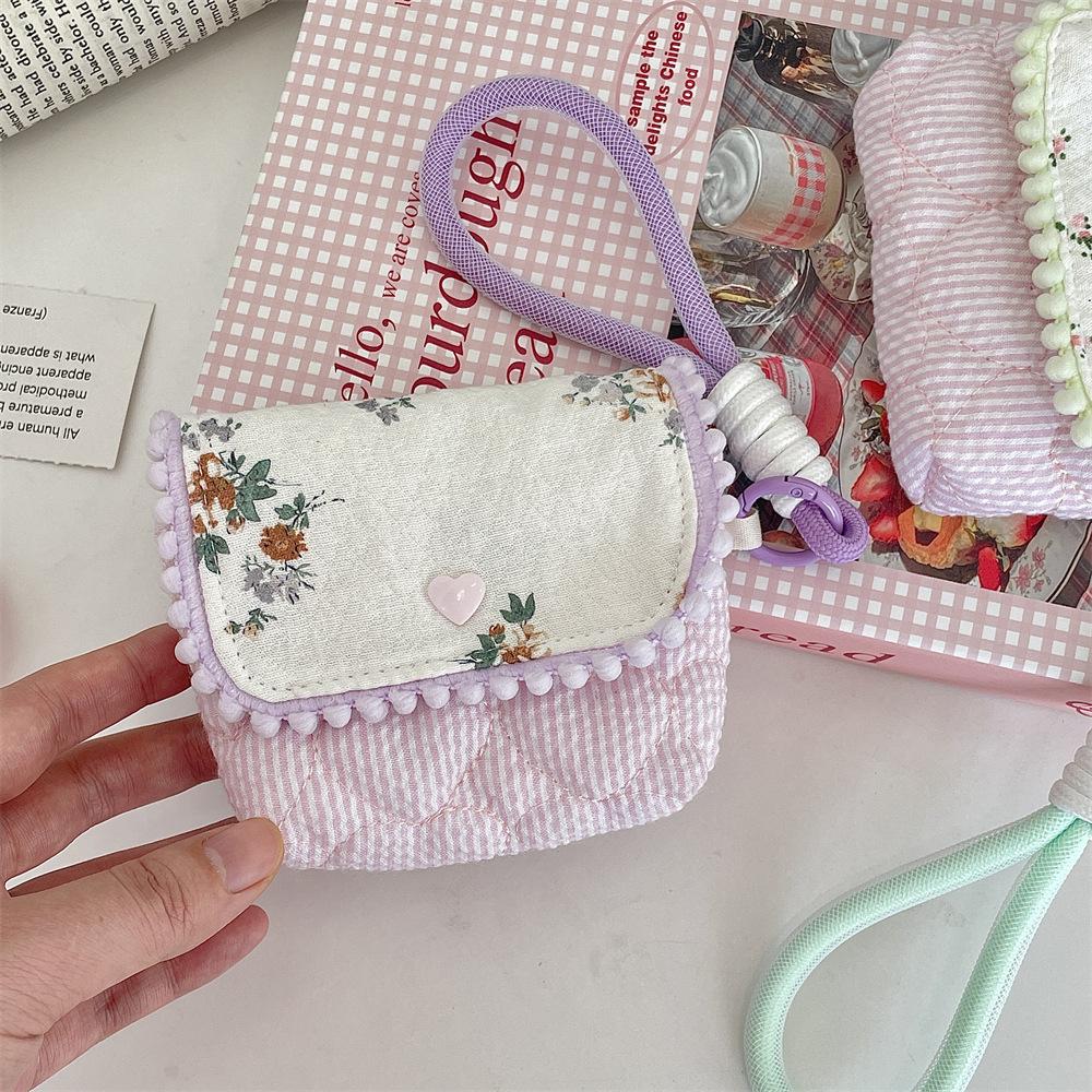Fresh Small Floral CCD Camera Storage Bag Anti-Fall Portable Compact Headphones Lipstick Cosmetics Storage Bag
