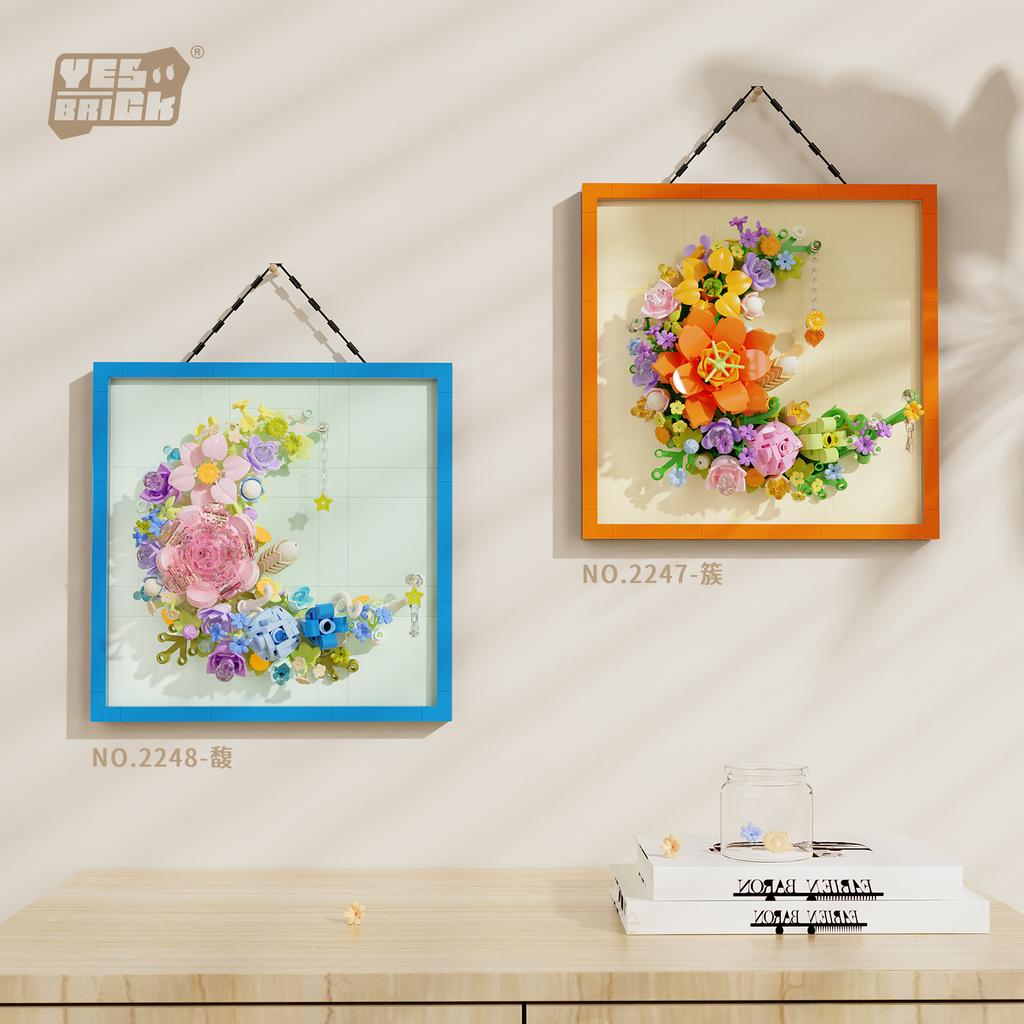 Creative Floral Building Block Decorative Painting, Three-Dimensional Bouquet Photo Frame Assembly Model, Home Wall Decoration