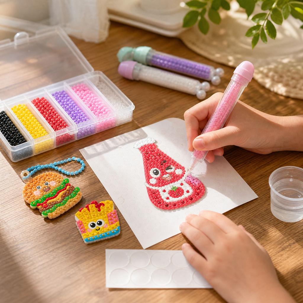 Beads with Bead Pen and Portable Storage Box, DIY Jewelry Making Pretend Play Toy