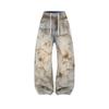 Mens Loose Wide-Leg Jeans Streetwear Punk Tie-Dye Wash Casual Long Pants