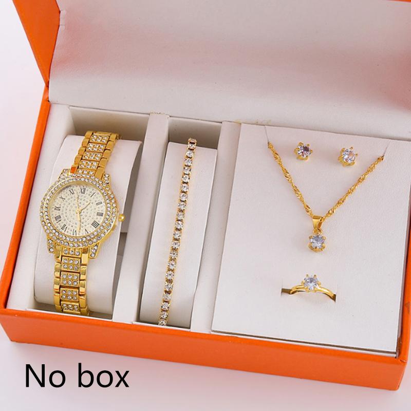 6Pcs Women'S Rhinestone Quartz Watch Set Fashion Wrist Watch & Jewelry Set Gift