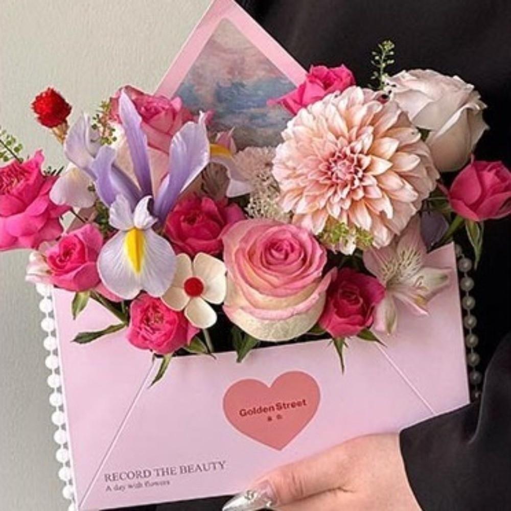 5 Pieces Portable Envelope Floral Box Romantic Gift Wrapping Box Bouquet Packaging Box  Mother's Day