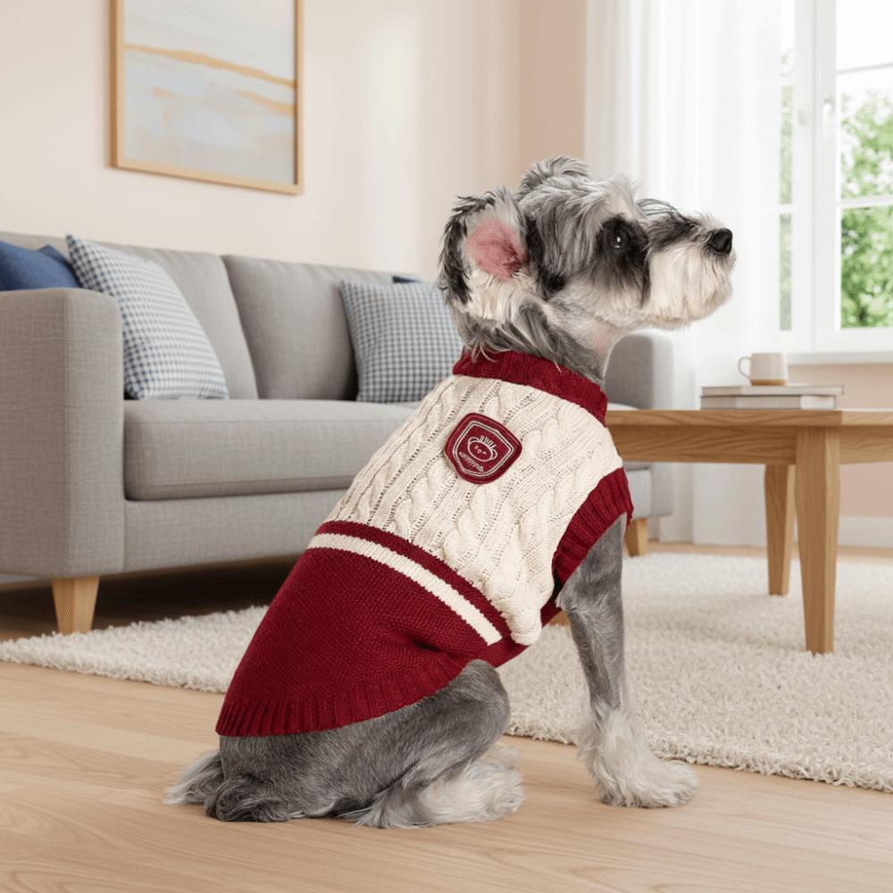 Round Neck Pet Knitted Vest College Style Dog Pullover Dog Warm Sweater Outdoor Activities