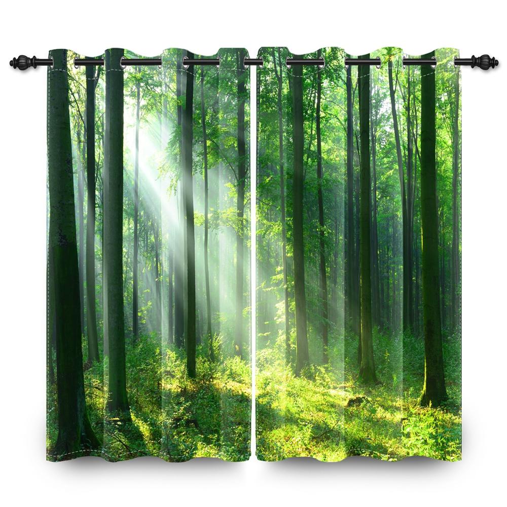 2 pcs Forest Landscape Blackout Curtains Green Nature Scenery for Bedroom Living Room Thermal Insulated Room Darkening Drapes
