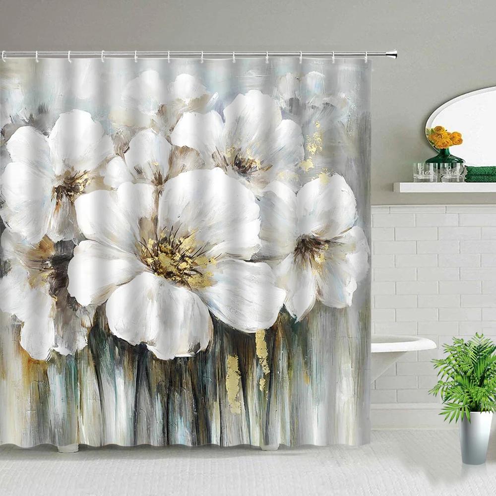 Sunflower Flower Wood Grain Plant Scenery Bathroom Shower Curtain Cactus Butterfly Bee Floral Landscape Bath Curtains With Hooks