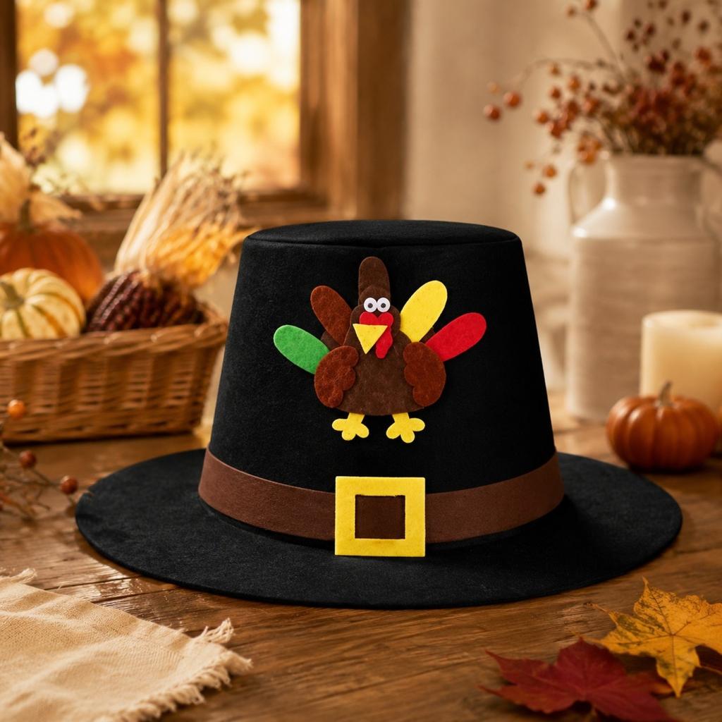 Adult Unisex Black Thanksgiving Turkey Hat with for Holiday Costume