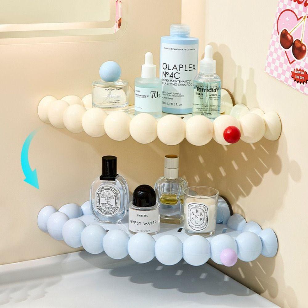Space Saving ABS Bathroom Triangular Basket No Drill Triangular Design Corner Shelf Suction Cup Wall Mounted Shelf Bathroom Use