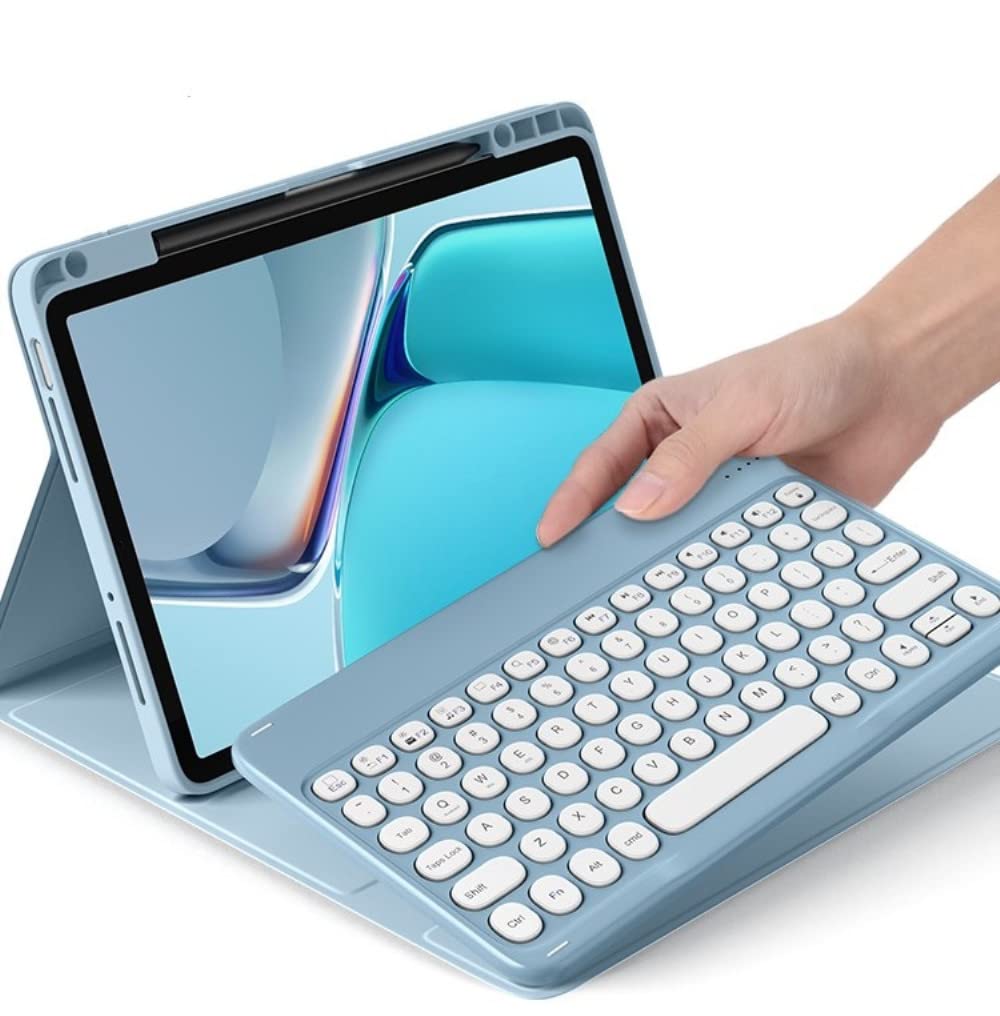 

Круглый чехол-клавиатура для iPad с держателем для Apple Pencil, милый дизайн для iPad Air, Bluetooth-клавиатура, съемный, цвет синий, 10,2 дюйма (9/8/7 поколение), синий