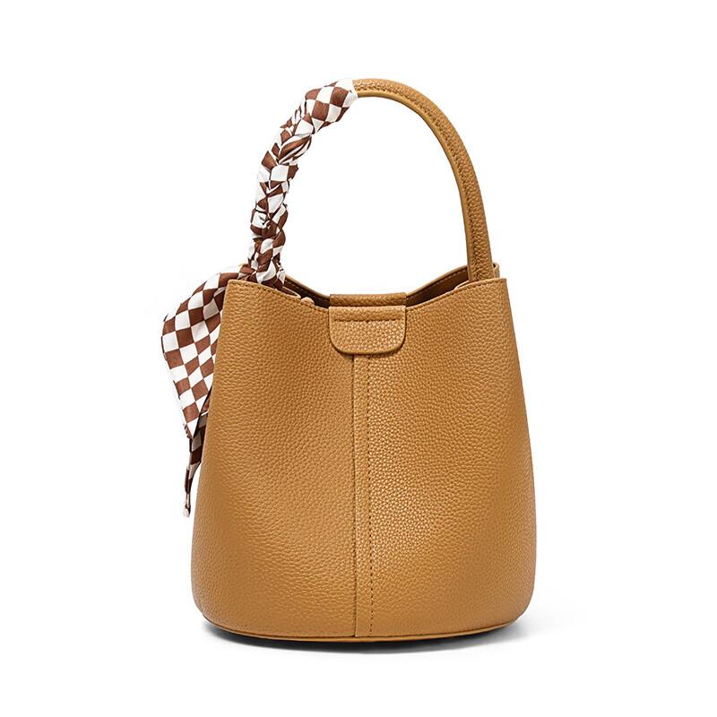 YUYULA Leather Handbag, Women's Bucket Bag, Crossbody and Handheld Bag, Vintage Casual Bag