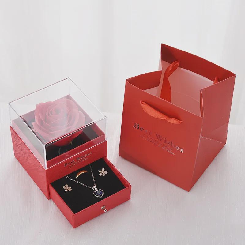 520 Valentine's Acrylic Rose Jewelry Gift Box: Eternal Flower, Lipstick, Perfume Packaging