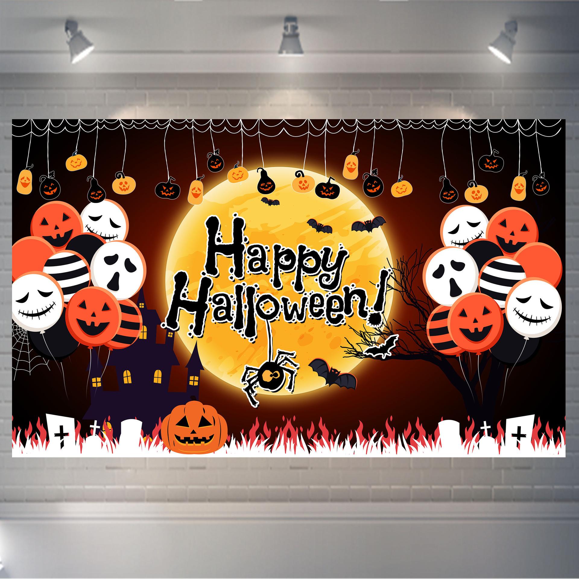 

1pc Happy Halloween Party Backdrop Night Skeleton Hand Pumpkin Bats Dustproof Banner for Halloween Party Background Decoration 100x150cm
