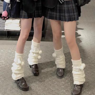 Japanese Lolita Sweet Girl Leg Warmer Knit Socks Wool Ball Knitted Foot Cover Cosplay Women Autumn Winter Heap Heap Socks