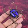 Faceted Blue Sapphire Pendant Copper Wire Wrapped Jewelry Gemstone Beetle Pendant
