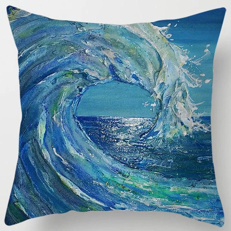 Home Decor Dynamic Ocean Waves Printed Pillow Covers Pattern Cushion Cover Suitable For Sofa Bedroom Car Pillow Cover