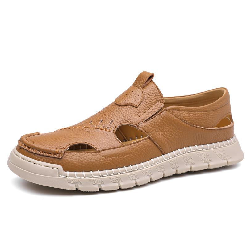 Fashion Casual Hallow Leather Sandals Shoes for Men Fashion Summer New Designer Solid Color Platform Dress Shoes Man