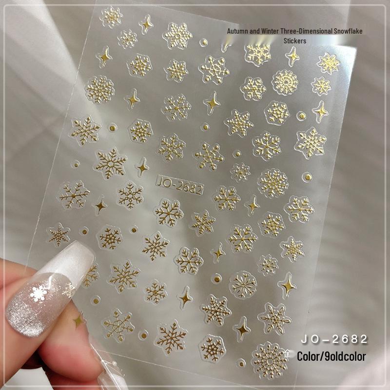 White Snowflake Nail Stickers: Winter Bling Gold & Silver Decals for Christmas & New Year