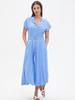 2025 European & American Women's French Linen Loose Short Sleeve Maxi Dress with Wide Hem