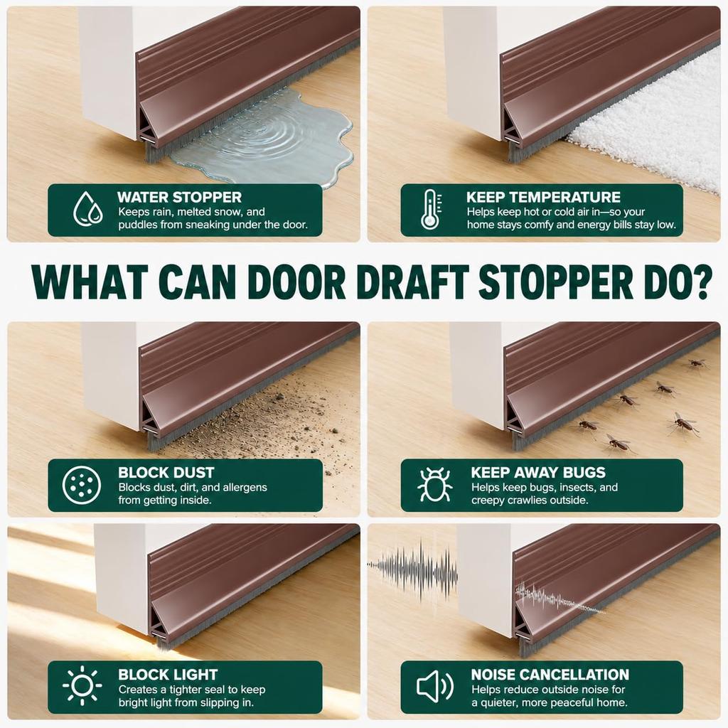 39-Inch Silicone Self-Adhesive Door Bottom Brush Strip with High-Density Dust Sealing Under-Door Weather Stripping for Home Insulation Noise Reduct