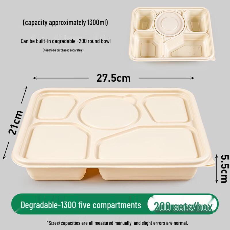 Degradable 5-Compartment Disposable Food Containers