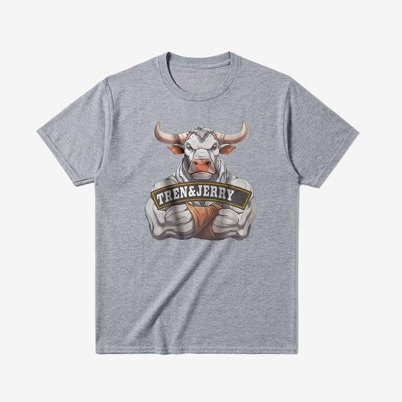 

Fitness Enthusiasts Strong Niu Niu Print Fashionable Round Neck Loose and Versatile High-quality T-shirt for Men and Women s 4XL