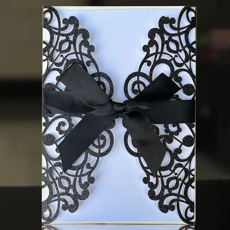 10 Stück Glitzer Einladungskarte mit Band Grußkarten Hochzeit Mariage Einladung Party Taufe Bar Mitzwa Party Dekoration