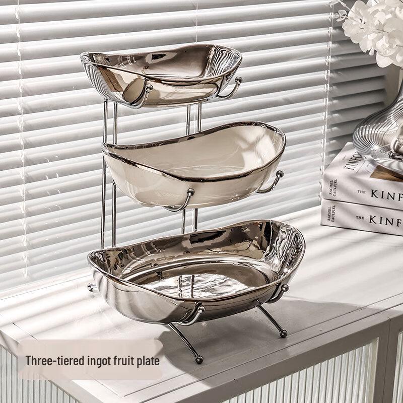 Elegant Ceramic Ingot Serving Tray Triple Layer