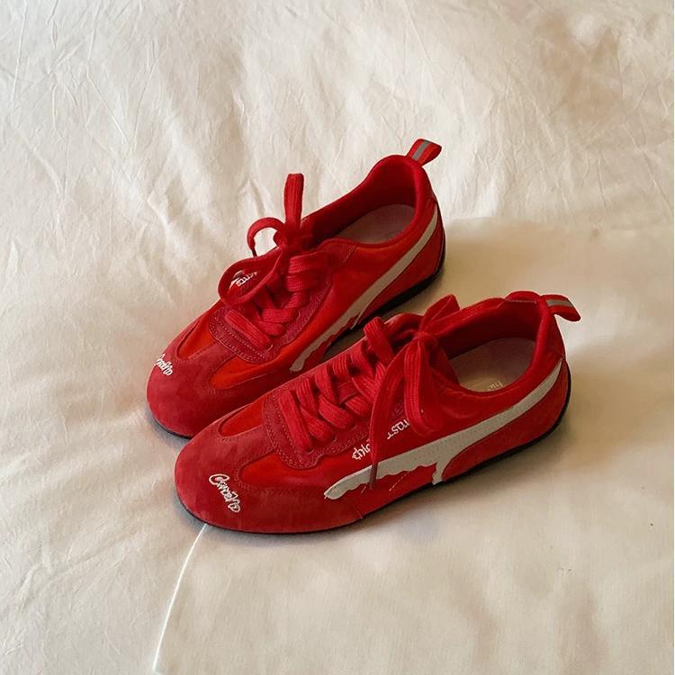 

Mesh breathable Forrest Gump shoes women s 2025 summer new solid color soft leather German training shoes flat soft sole sports and leisure shoes 40 красный