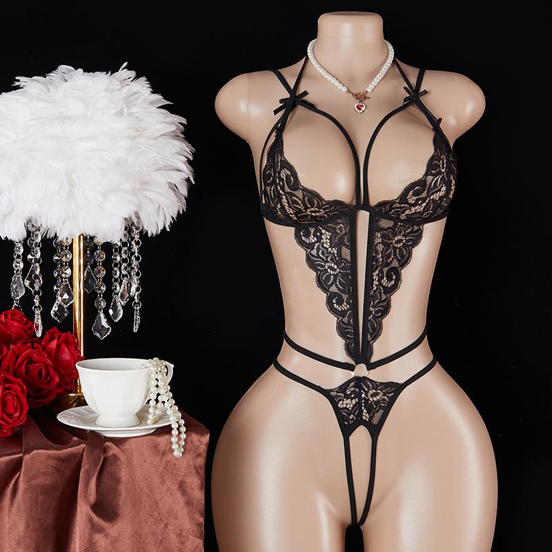 Sexueller Spitzen-Bodysuit ohne Schritt, Einteiler, Transparent, Push-Up, Pornografie-BH, Offener Schritt, Sexy Dessous, Damen-Schlafanzug, Erotische Kostüme