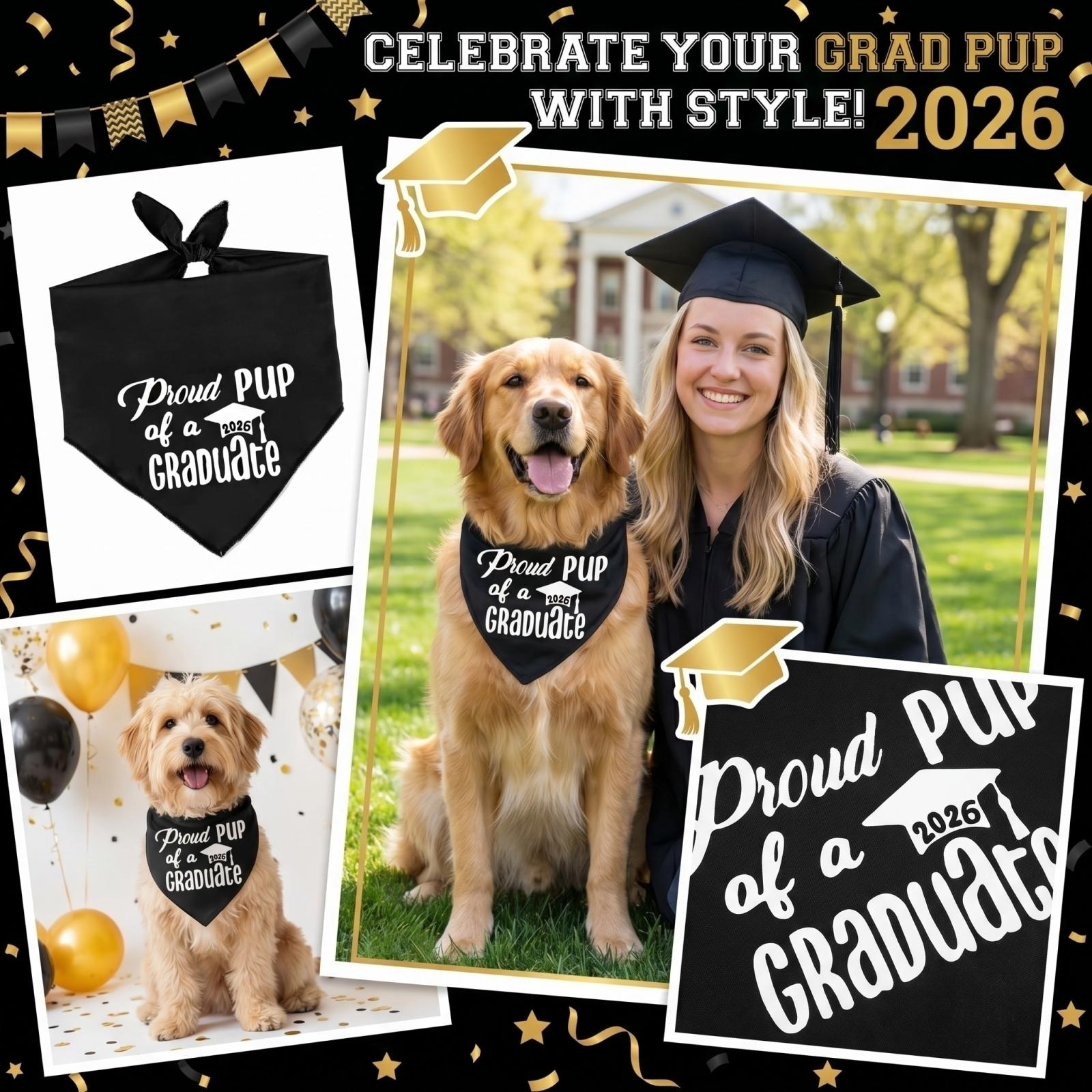 

Pet Graduation Bandana Dog Scarf Adjustable Tie On Graduation Cap Design Lightweight Cotton Fabric for Small Medium Large Dogs and Cats One Size