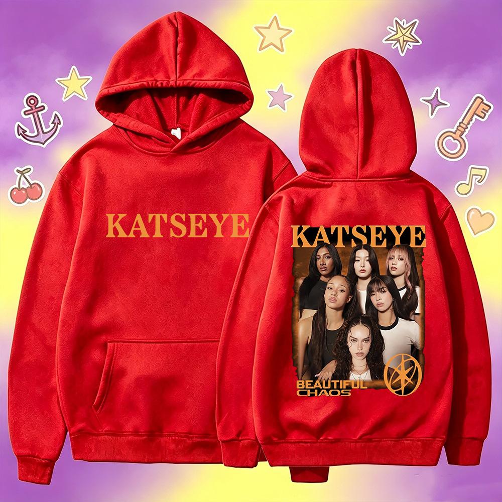 KATSEYE-BEAUTIFUL CHAOS Print Hoodie Men Women Long Sleeve Pullover Sweatshirt 60810-7 Black