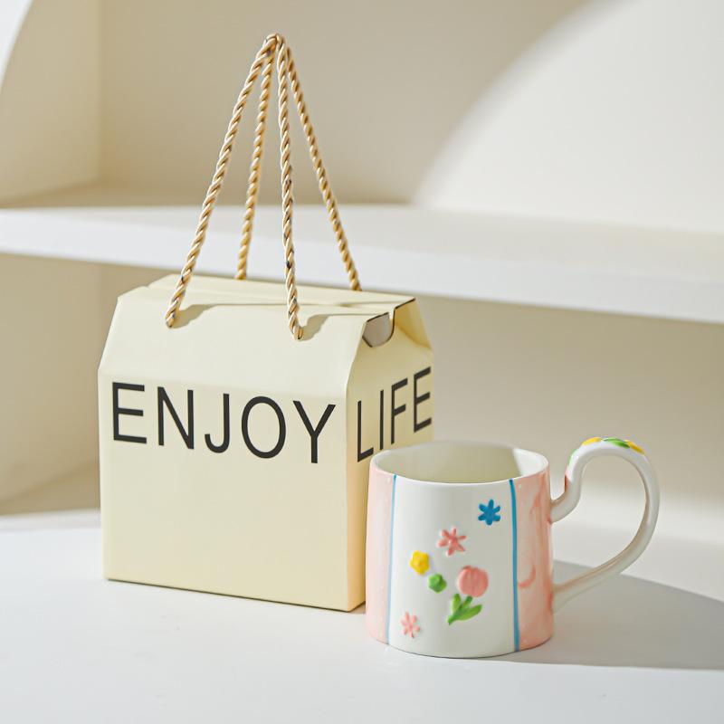 Ceramic Flower Mug Household High-value Women's Hand Cup Breakfast Cup Girl Heart Milk Cup Water Cup Underglaze Color