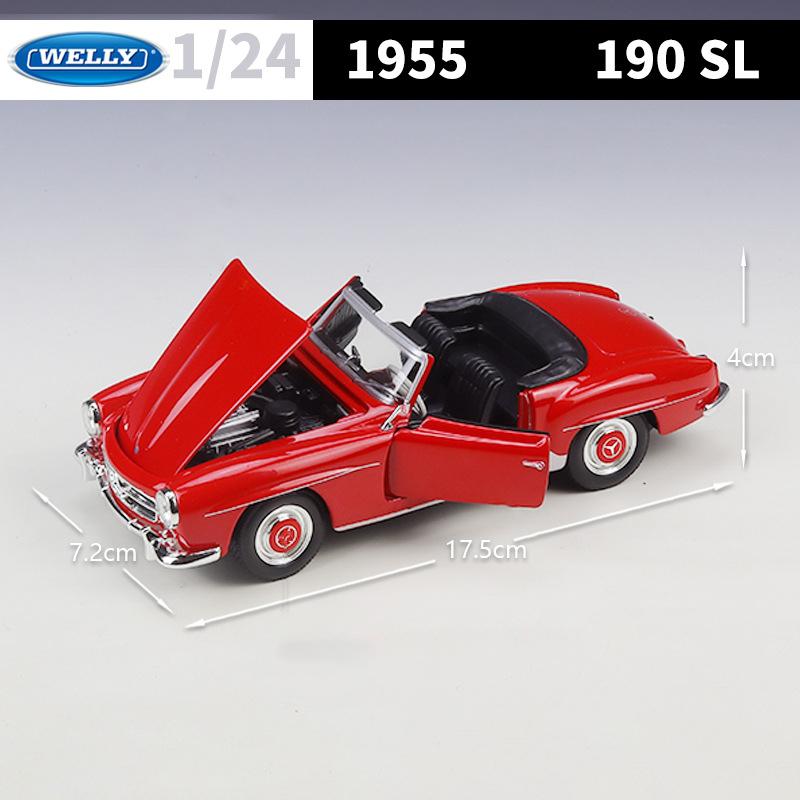 WELLY 1/24 1955 Mercedes-Benz 190 SL Alloy Roadster Sports Car Model Diecast Metal Classic Retro Old Car Vehicle Model Kids Gift